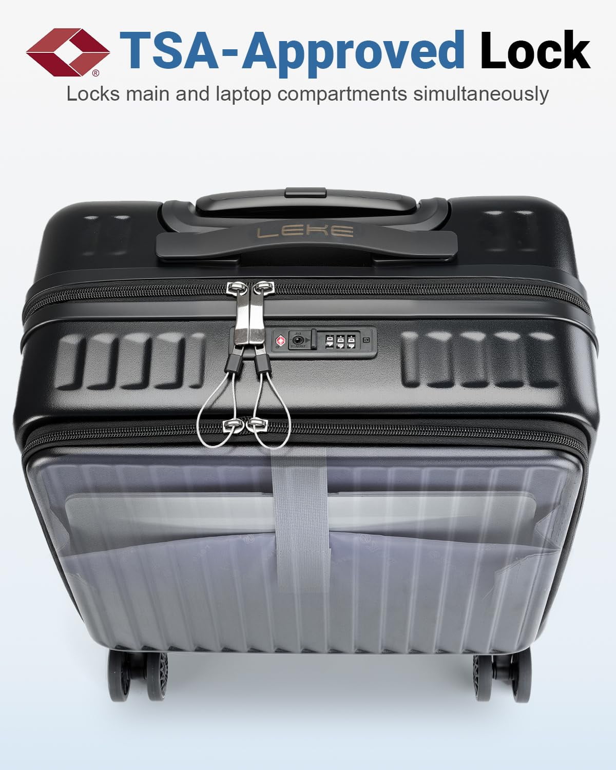 Leke Carry On Luggage 22x14x9 Airline Approved, 20 Inch Hard Shell Suitcase with TSA Lock, Front Pocket & Spinner Wheels for Business Travel, Black