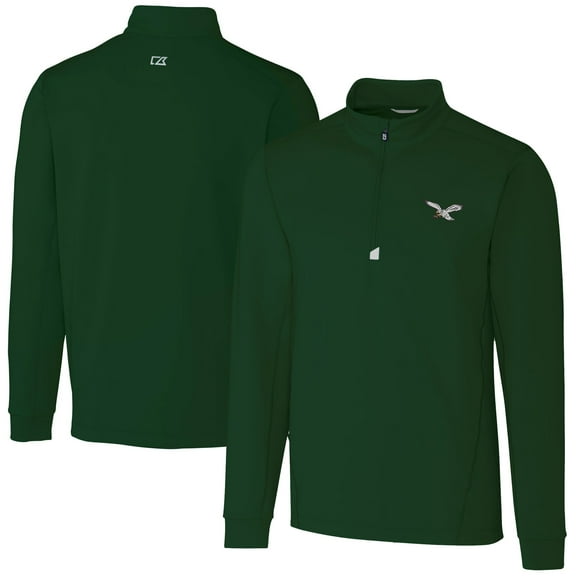 Men's Cutter & Buck Hunter Green Philadelphia Eagles Traverse Stretch Quarter-Zip Pullover