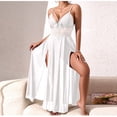thumbnail image 2 of Bovxnpu Long Nightgowns for Women Sleeveless Sleepshirt Lace Deep V-Neck Dress High Slit Long Sheer Lounge Sleepwear, 2 of 5