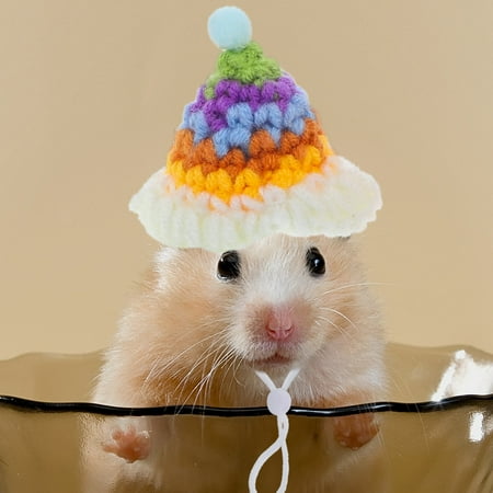 Niceauty 4pcs Mini Knitted Pet Hats Assorted Color Woolen Yarn Adjustable Elastic Drawstring for Parties
