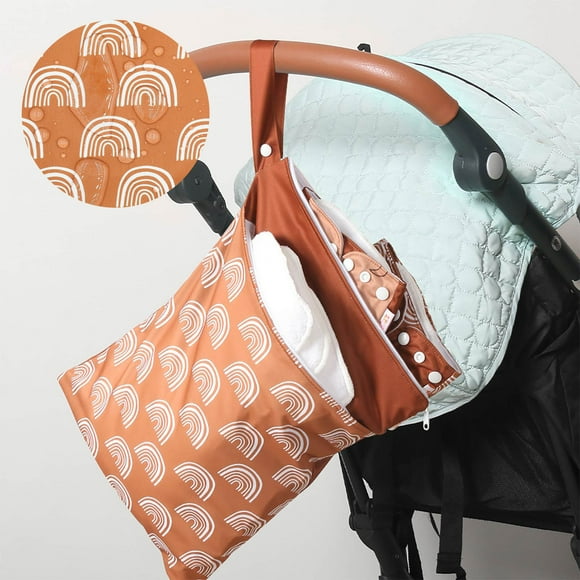 Storage Bag Double-Layer Zipper Trolley Hanging Bag Baby Diaper Storage Bag with Large Capacity(Orange,1-Piece) Rkxzt