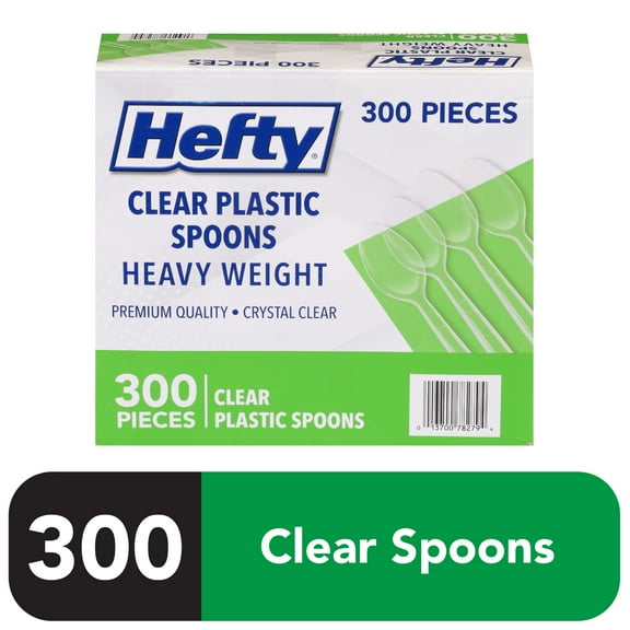 Hefty Heavy Duty Disposable Plastic Spoons, Clear, 300 Count
