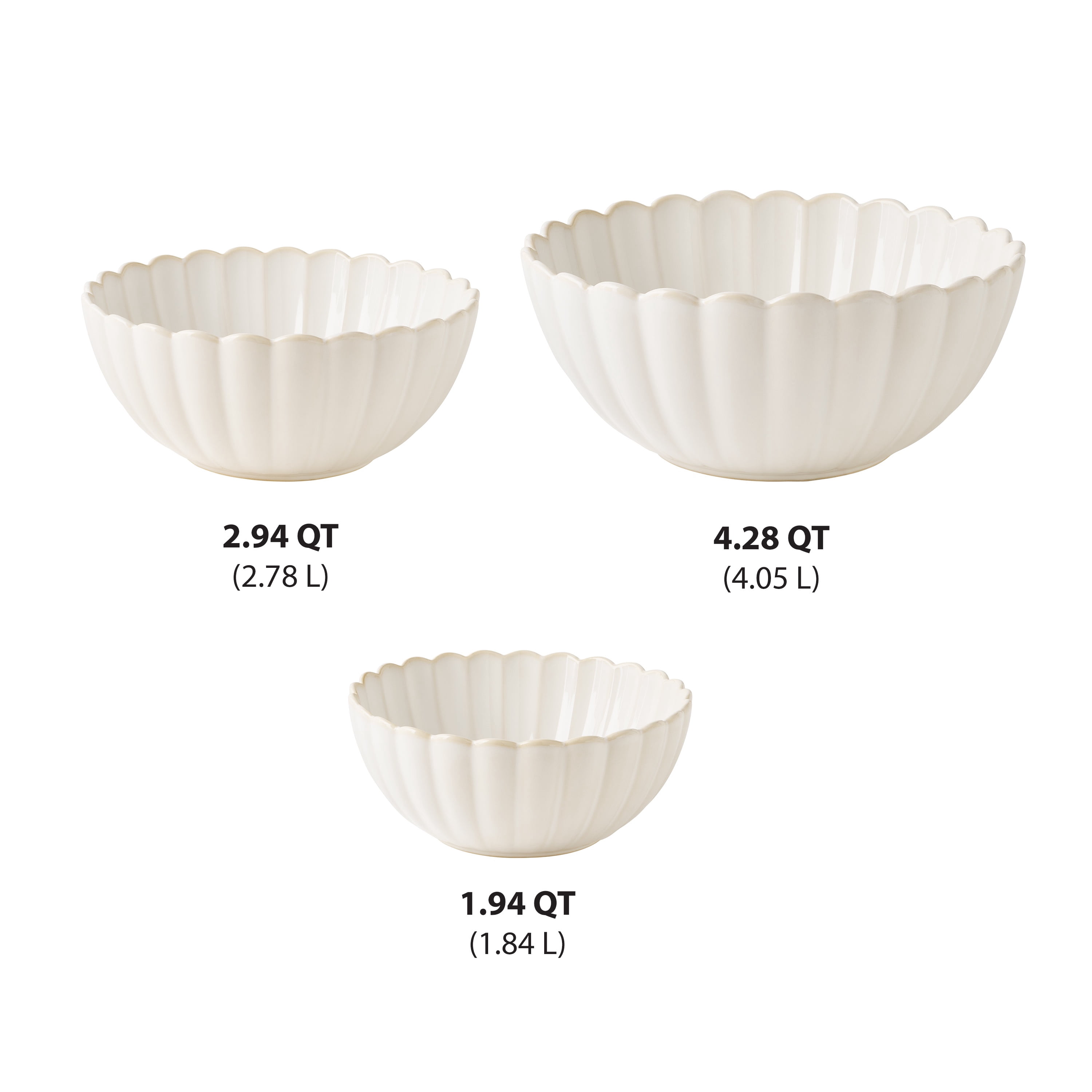 The Pioneer Woman Colette Stoneware Nesting Bowls, Cream, Set of 3