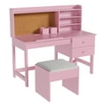 thumbnail image 3 of Ensemble Bureau et Chaise Inclinés pour Enfants avec Plateau en Liège et Tiroirs de Rangement, Table d'Étude en Bois Réglable avec Étagères pour 3 à 8 Ans, Blanc Bleu Rose, 3 of 7