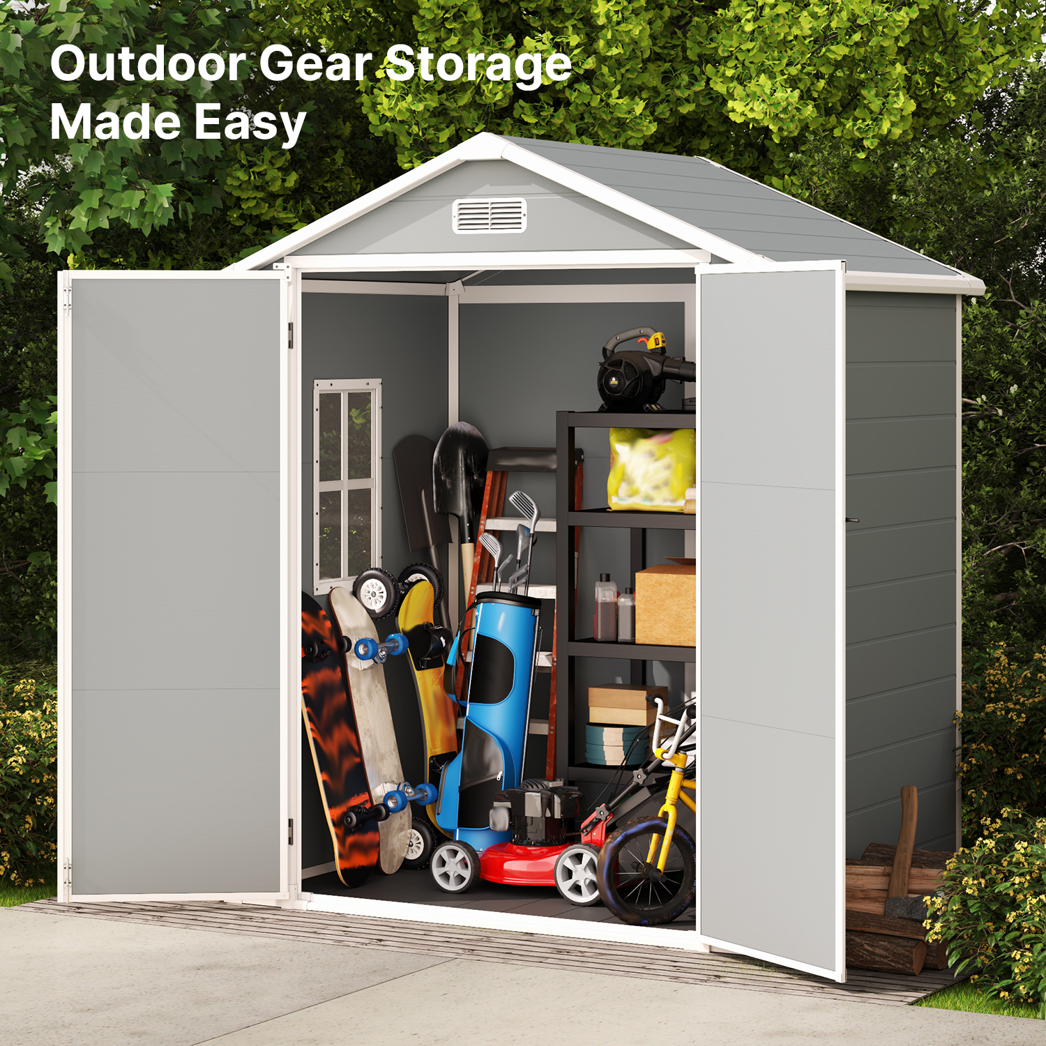 6x4 ft Outdoor Resin Storage Shed with Reinforced Floor, Colorfast Finish, and Double Lockable Doors, Suitable for Outdoors and All Weathers, Gray