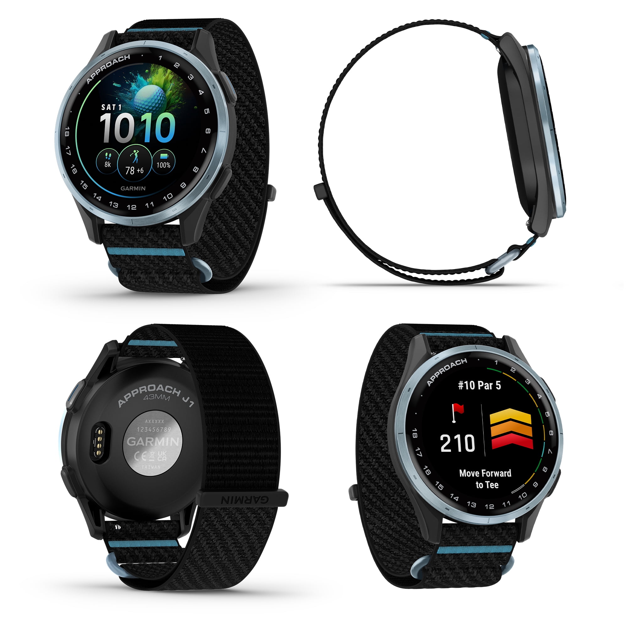 Garmin Approach J1 Junior GPS Golf Smartwatch, Cloud Blue Aluminum Bezel with Black/Azure ComfortFit Fabric Band, Features for Learning and Improving, Pace of Play Timer Bundle