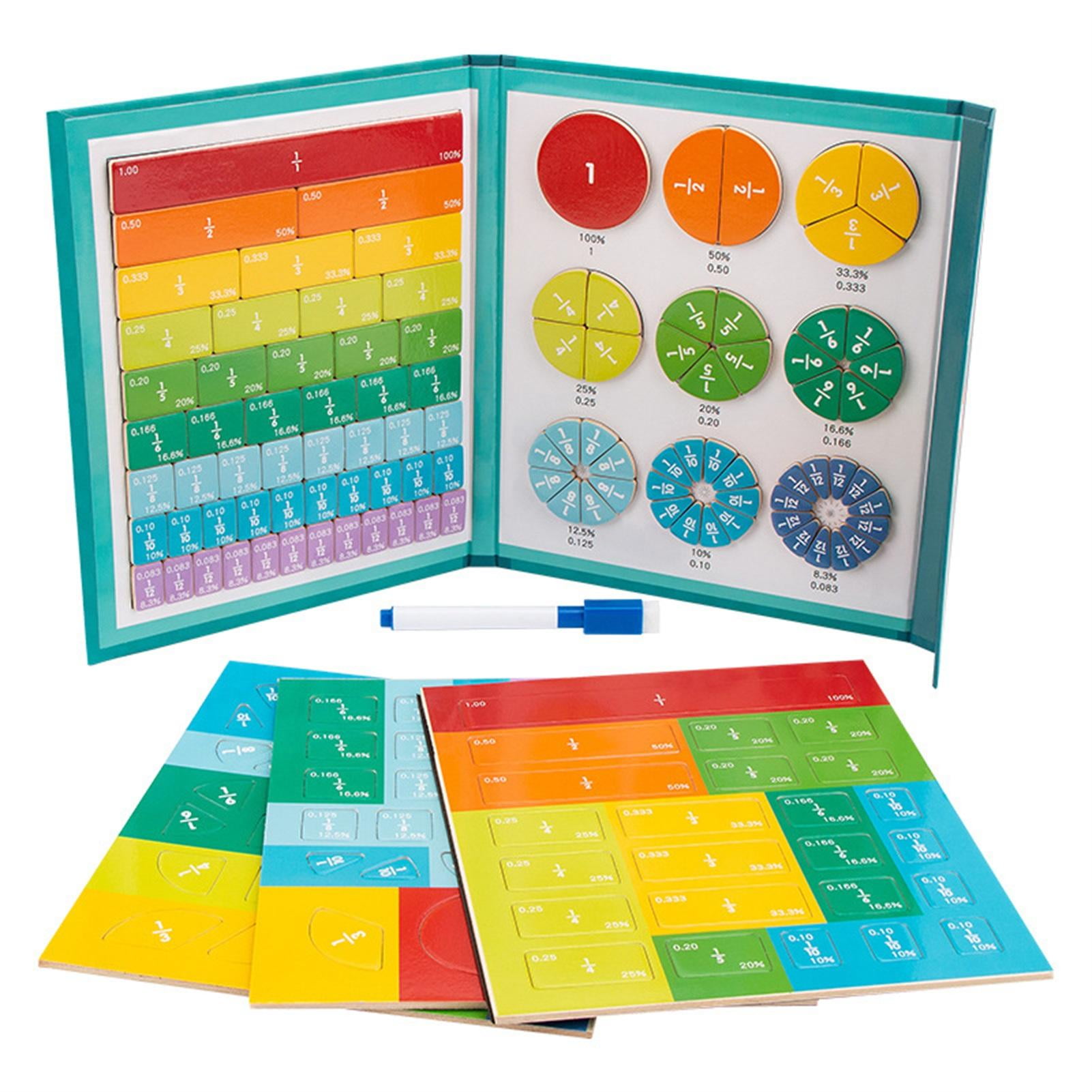 ibaste Math Manipulative Wooden Fraction Book Set Educational Math Manipulatives