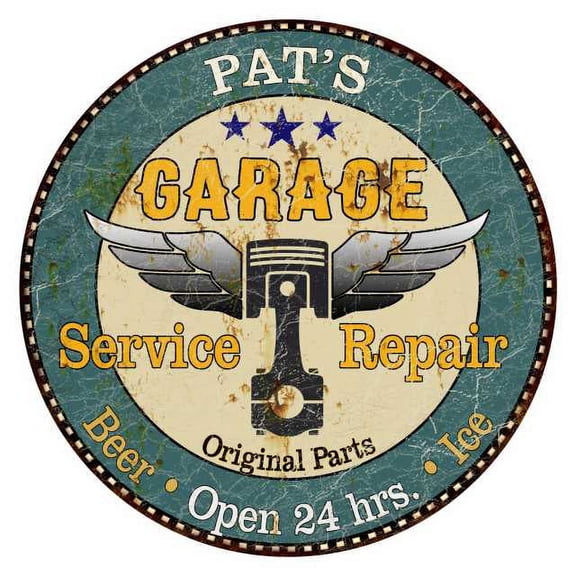 PAT'S Garage 14" Round Metal Sign Man Cave Home Wall Decor 100140027024