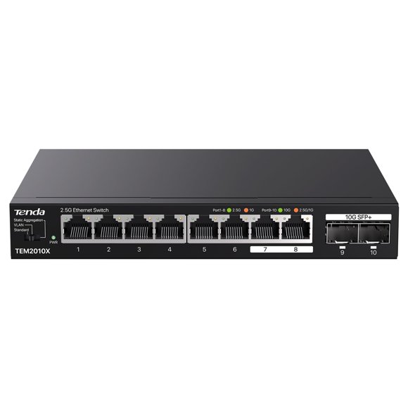 Tenda TEM2010X, Commutateur Ethernet 2.5G à 8 Ports Prenant en Charge l'Agrégation VLAN et Liaisons Statiques, Commutateur 2.5Gb Non Géré avec 8 Ports 2.5G et 2 Fentes SFP 2 x 10Gb, 8