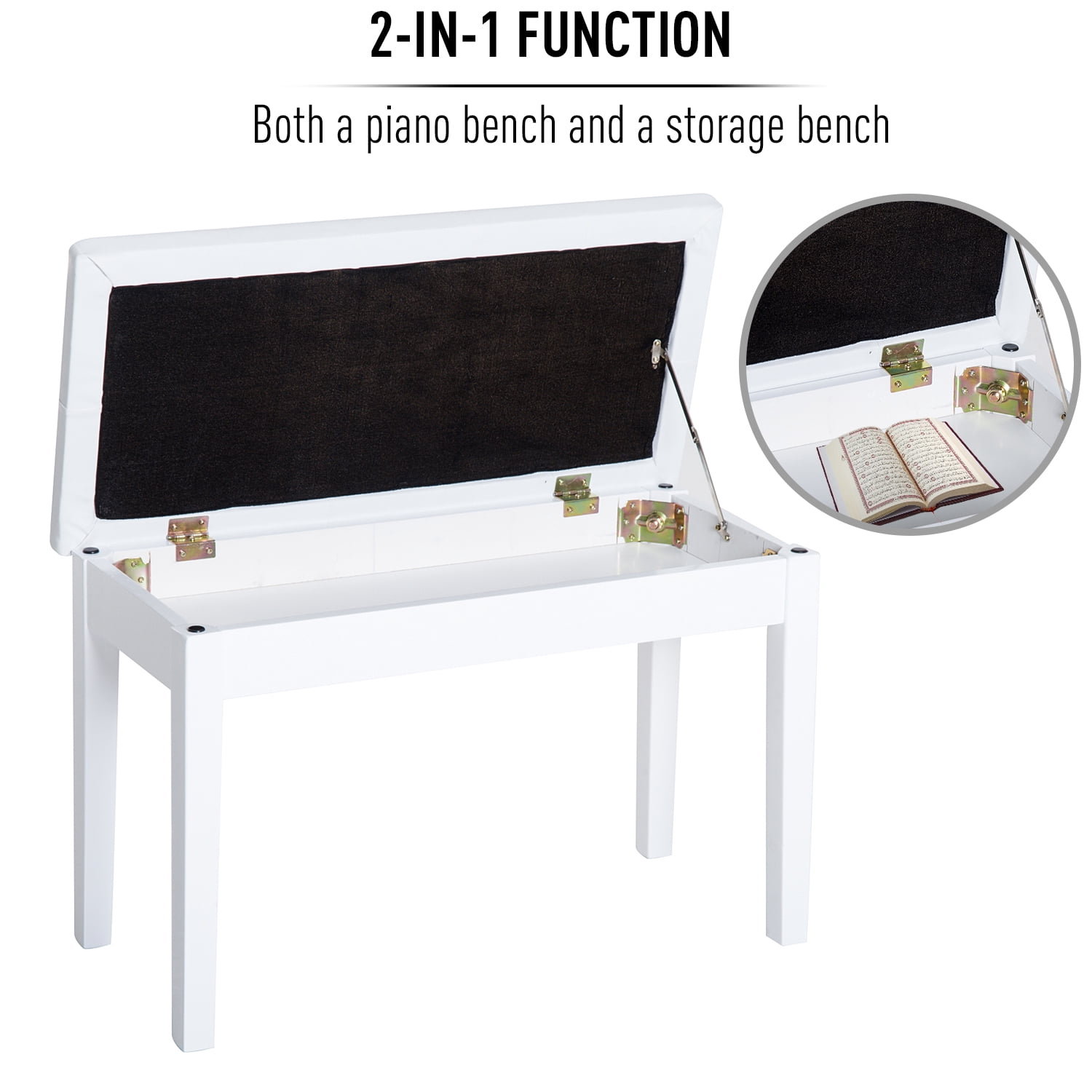 HomCom Traditional Country Birchwood Faux Leather Padded 2 Person Piano Bench