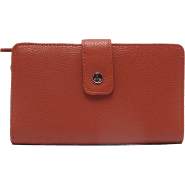 Women Bonded Genuine LEATHER Tab Clutch Fat Mundi WALLET RFID Ladies ID Card Slots Zippers t709l Cognac Brown