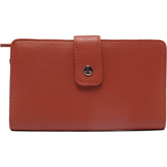 Women Bonded Genuine LEATHER Tab Clutch Fat Mundi WALLET RFID Ladies ID Card Slots Zippers t709l Cognac Brown