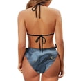 thumbnail image 6 of Chririnla Navy Blue Abstract Marble Halter Bikini Set - Sexy Two-Piece Triangle Swimsuit with Gold Accents for Beach & Vacation, 6 of 9