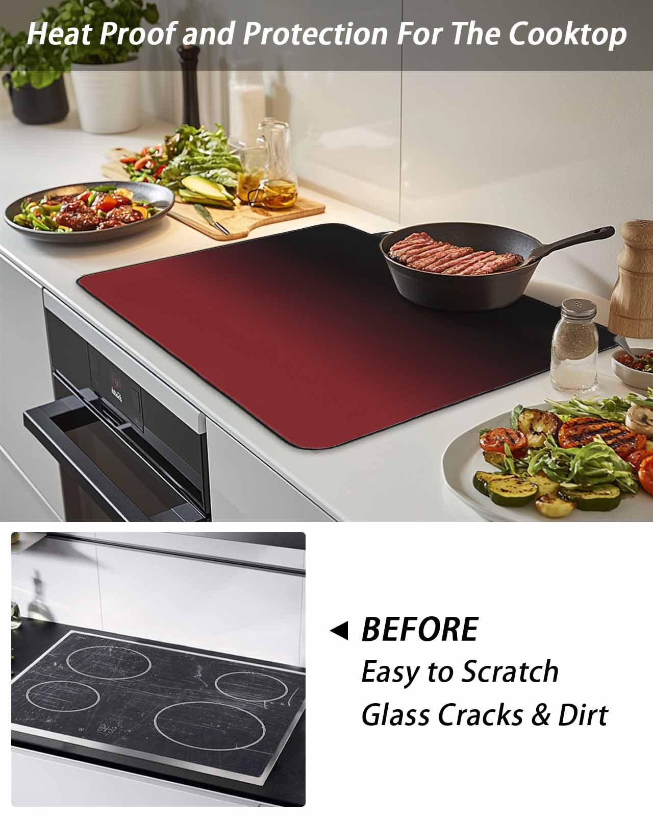 Stove Top Covers for Electric Stove, Black Red Ombre Glass Stovetop Cover Protector, Modern Abstract Art Gradient Induction Cooktop Protector Oven Mat for Kitchen Countertop 24"x21"