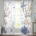thumbnail image 2 of Blue Brown Coastal Sheer Curtains 72 Inches Long 2 Panels Set, Window Sheer Curtains for Living Room/Bedroom, Summer Beach Nautical Coral Starfish Light Filtering Rod Pocket Curtain 52'' x 72'' x 2, 2 of 7
