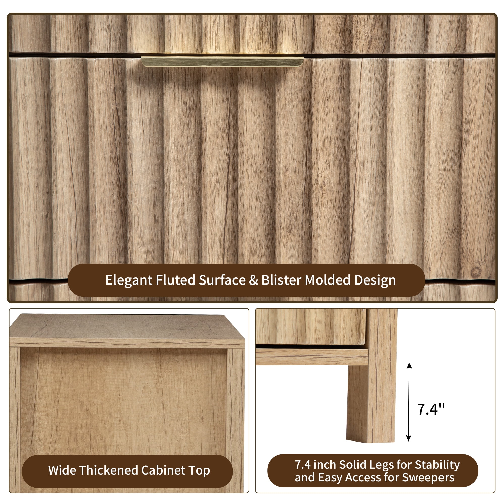 Haverchair 6 Drawer Dresser with Fluted Panel, Wide Chest of Drawers, Curved Wooden Dresser for Closet with Metal Wide Handle, Storage Dresser Organizer for Bedroom, Living Room, Hallway, Natural