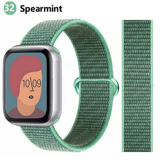 Nylon Sport Loop Bands for Apple Watch Band 44mm 40mm 41mm 45mm 38mm 42mm for Women Men, Stretchy Elastic Braided Replacement Wrist Band for iWatch Series 6 7 5 4 3 2 1 SE -Spearmint