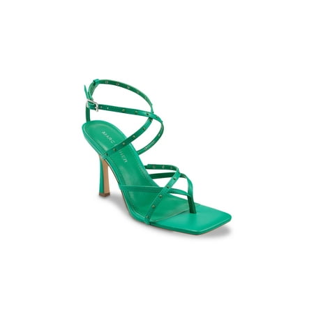 

MARC FISHER Womens Green Strappy Padded Adjustable Studded Bossi Square Toe Stiletto Buckle Dress Heeled Thong Sandals 8 M
