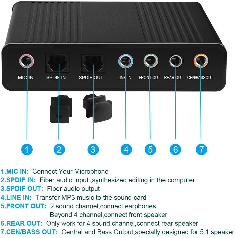 6 Channel Externe Sound Carte 5.1 Tour Son USB 2.0 Externe S/Pdif