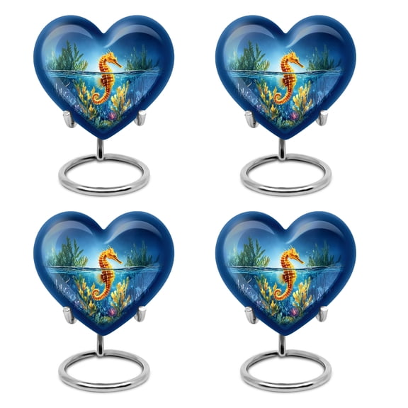 SABURIAL Sea Horse Urn - Miniature Urn For Adult - 3 Inch - Pack Of 4 - Memorial Urns For Human - Decorative Urns For Ashes - Ash Keepsakes For Human Ashes