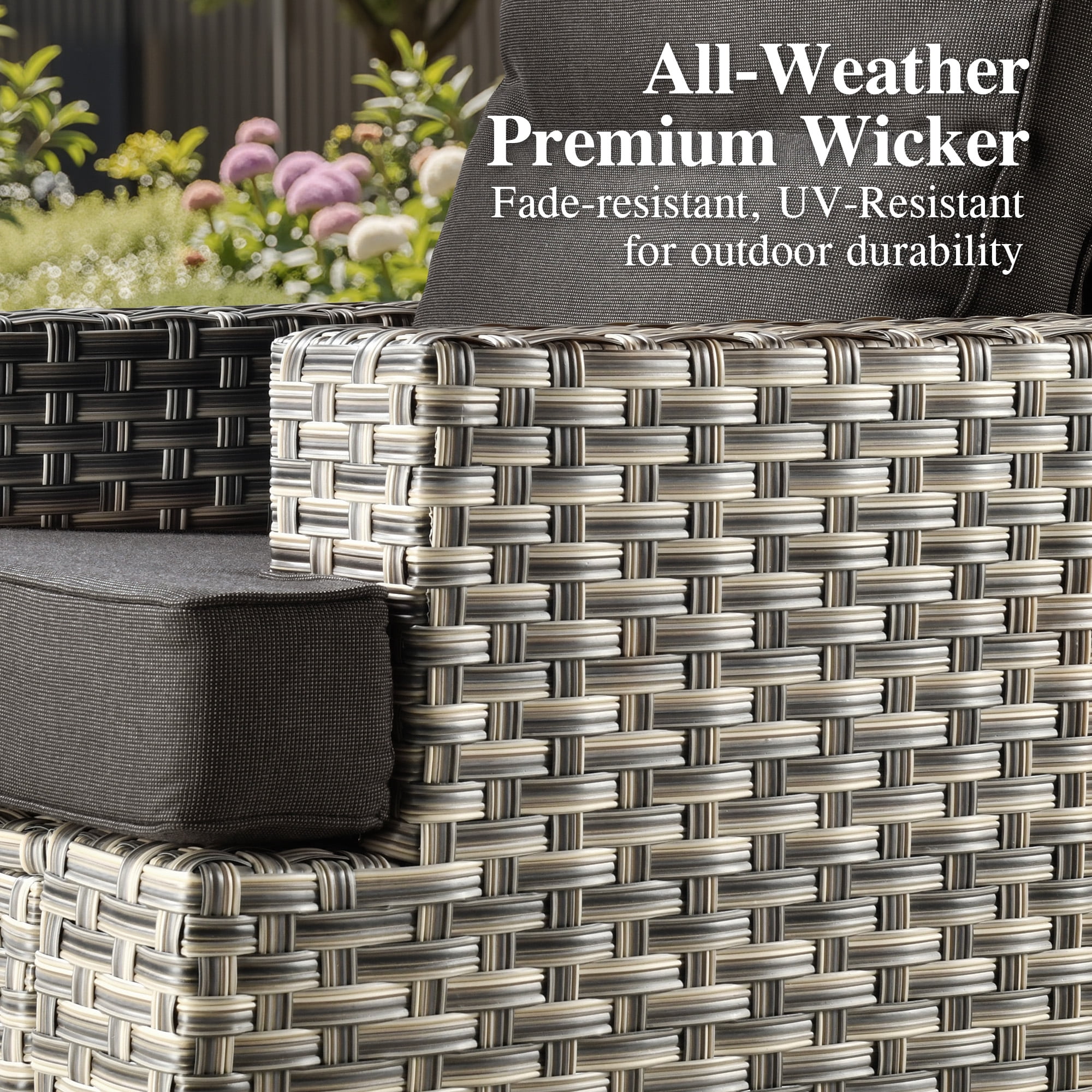 Ovios 7 Pieces Outdoor Patio Furniture Set All-Weather Rattan Wicker Sectional Sofa and Chairs with Ottomans, Black
