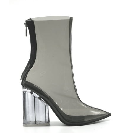 

CAPE ROBBIN Crystal Glaze Womens Perspex Lucite Clear Pointy Toe Chunky Heel Ankle Boots Black 10