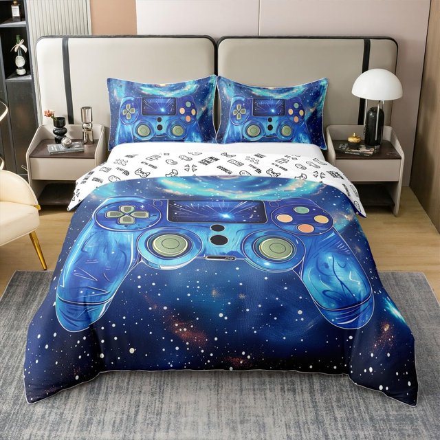 Gamer Funda Nórdica 100% Algodón Tamaño Completo, Galaxy Gaming Juego de Cama Exterior