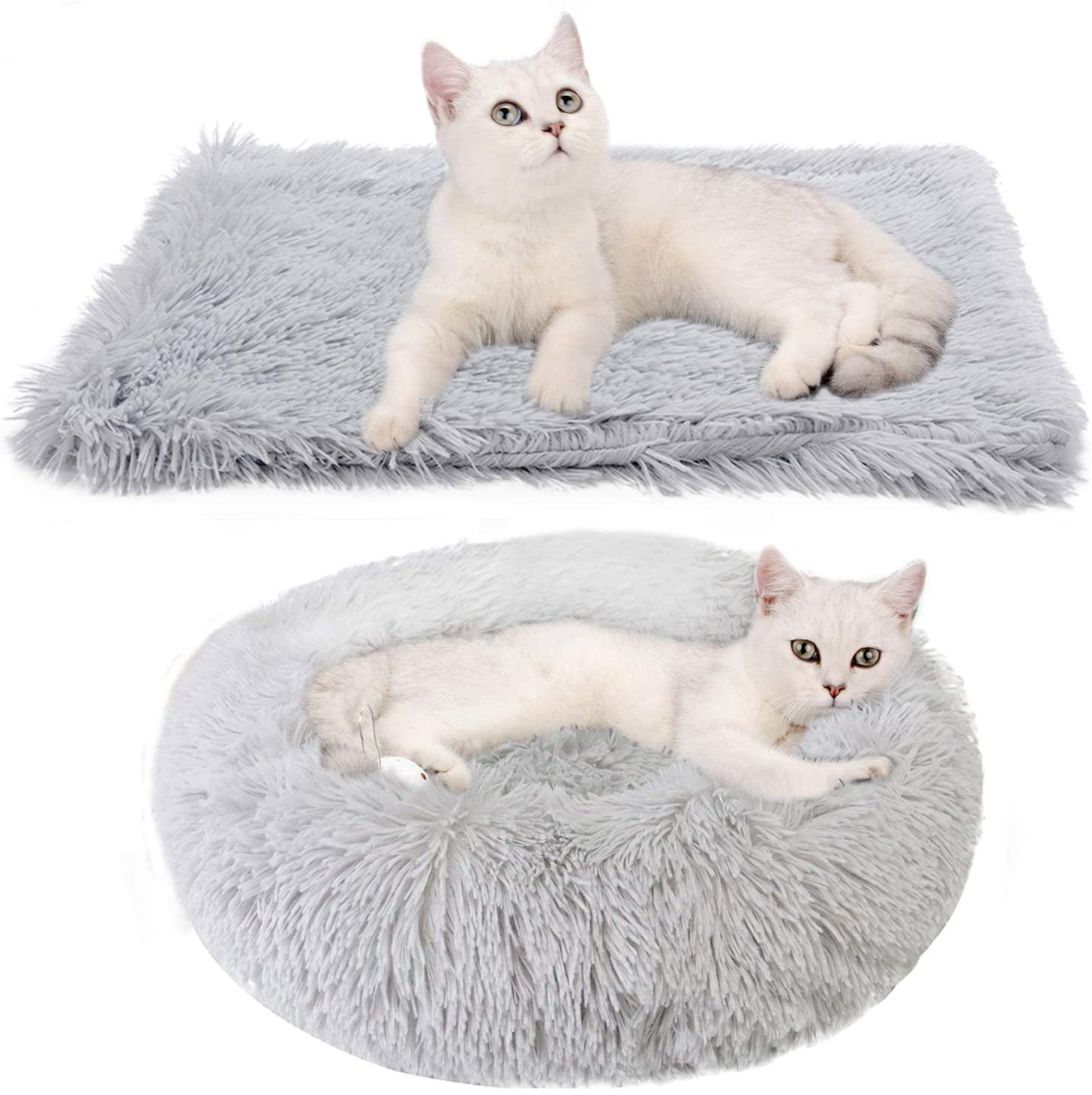 Cat Bed, Round Cat Bed Plush Dog Bed 2 Pieces Soft Warm Cat Sleeping