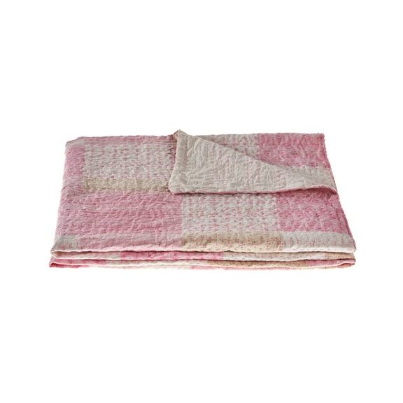 Laddha Home Designs Pink and White Checkered Handmade Throw Blanket 50" x 70"