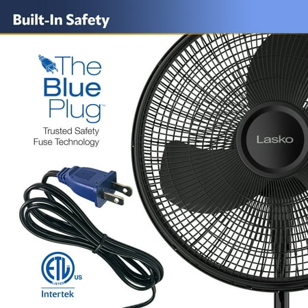 Lasko 16 Oscillating Adjustable Pedestal Fan with 3-Speeds, S16500, Black