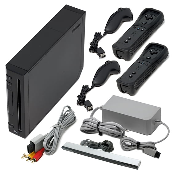 Pre-Owned Wii Console Black - GameCube Compatible - (2) Voomwa Remotes - Wii Sports
