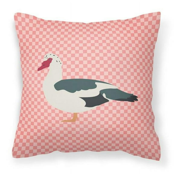 Carolines Treasures BB7864PW1414 Muscovy Duck Pink Check Fabric Decorative Pillow, 14 x 14 in.