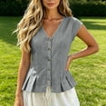thumbnail image 4 of GERsome Women's Tank Tops V-Neck Pleated Button Down Sleeveless Loose Fit T-Shirts for Summer Casual Gray Size S, 4 of 7