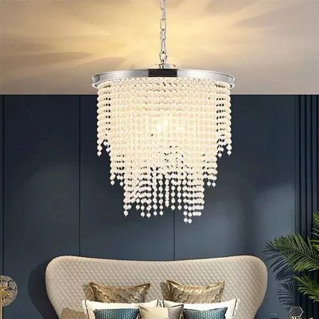 AFANQI 20" Crystal Chandelier Beaded String Ceiling Fixture 5-Lights Pendant Lighting