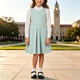 thumbnail image 4 of OGLCCG School Uniform Jumper Dress for Girls Kids Sleeveless A-Line Pleated Mini Dress Back to School Clothes Size 5-14(Mint Green,11-12 Years), 4 of 7