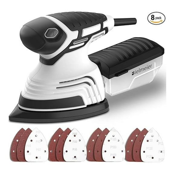 Electric Sander, 14000 OPM Corded Detail Sander with 12 Sandpaper Sheets (60/80/100/120 Grit) & Dust Collection for Woodworking, Metal, Plastic