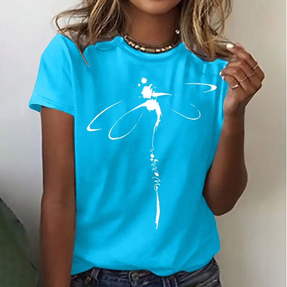 Tejiojio Summer Saving Labor Day Women's Fashion Printed Round Neck Short Sleeve T-shirt Blouse Loose Tops