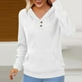 thumbnail image 2 of Womens Pullover Tops Spring Fall Clothes 2025 Shirts Loose Festival Tops Ladies' Spring Winter Loose Solid Color Button Hoodie V-neck Pocket Long Sleeve Hoodie Top Plus Size Tops For Women Summer, 2 of 4