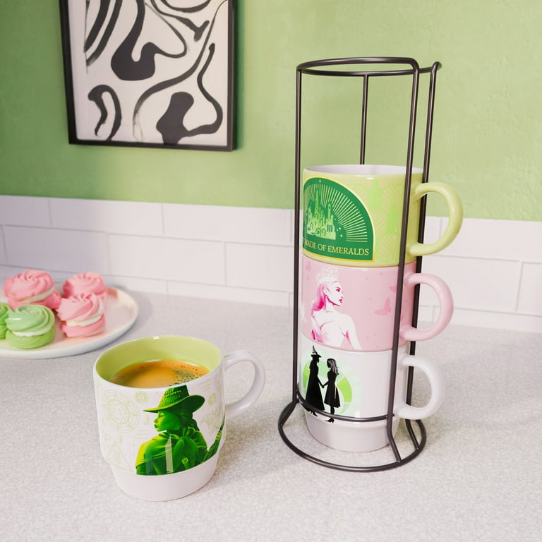 Zak Designs 14oz 4pc Wicked Ceramic Stacking Mugs in Wire Rack