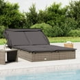 thumbnail image 1 of vidaXL 2-Person Sunbed with Foldable Roof Grey 213x118x97 cm Poly Rattan, 1 of 5