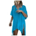 thumbnail image 2 of Njoeus Swimsuit Cover Ups for Women V Neck Loose Beach Bathing Suit Crochet Cover Up Short Sleeve Hollow Out Bikini Coverup, 2 of 7