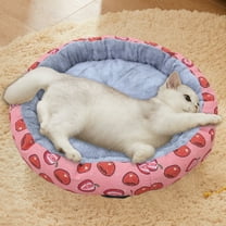 Camnix Round Donut Cat and Dog Cushion Bed, 17.7in Bed for Cats or Small Dogs, Super Soft Durable Fabric Pet Beds with Cute Print, Washable Luxury Cat & Dog Bed Gray