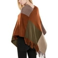 thumbnail image 3 of SWSMCLT Women's Plaid Sweater Poncho Casual Wrap Tassel Fringe Crochet Knit Ponchos and Wraps Soft Winter Warm Blanket Shawl Pashmina Cape Sweater Coffee One Size, 3 of 3