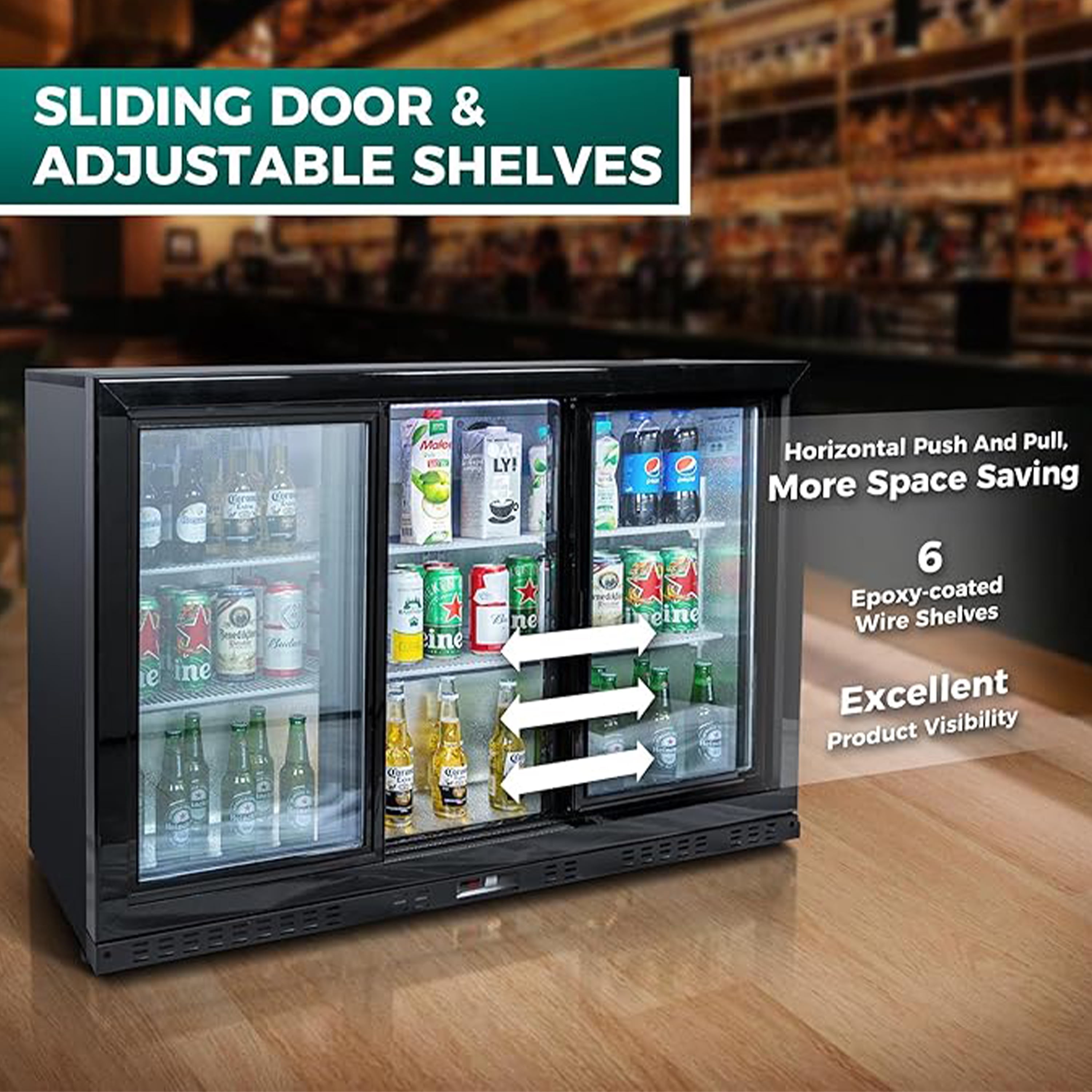 Elite Kitchen Supply 53 in Sliding Door Back Bar Cooler 11.3 Cu Ft Glass Door Refrigerator with Lockable Shelves