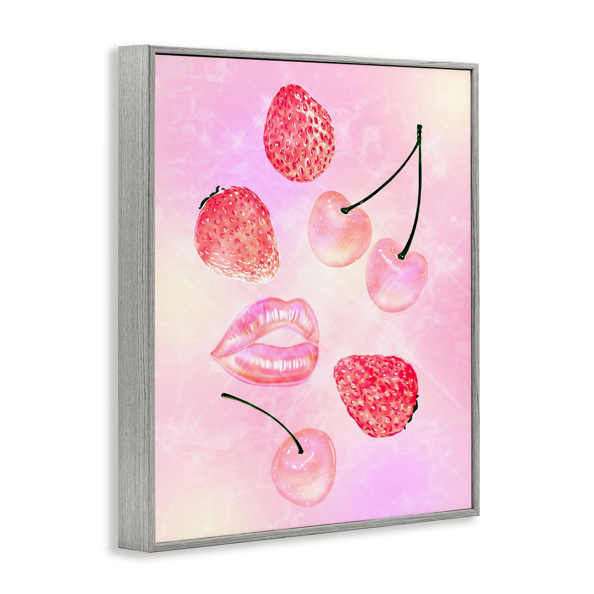 Pink Fruits and Kisses Gray Framed Giclee Art, design by Ziwei Li