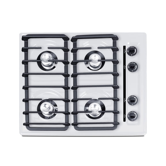 Summit 24 Inch Gas Cooktop, 4 Burners, Battery Start, 115V-3, White- WNL03IP