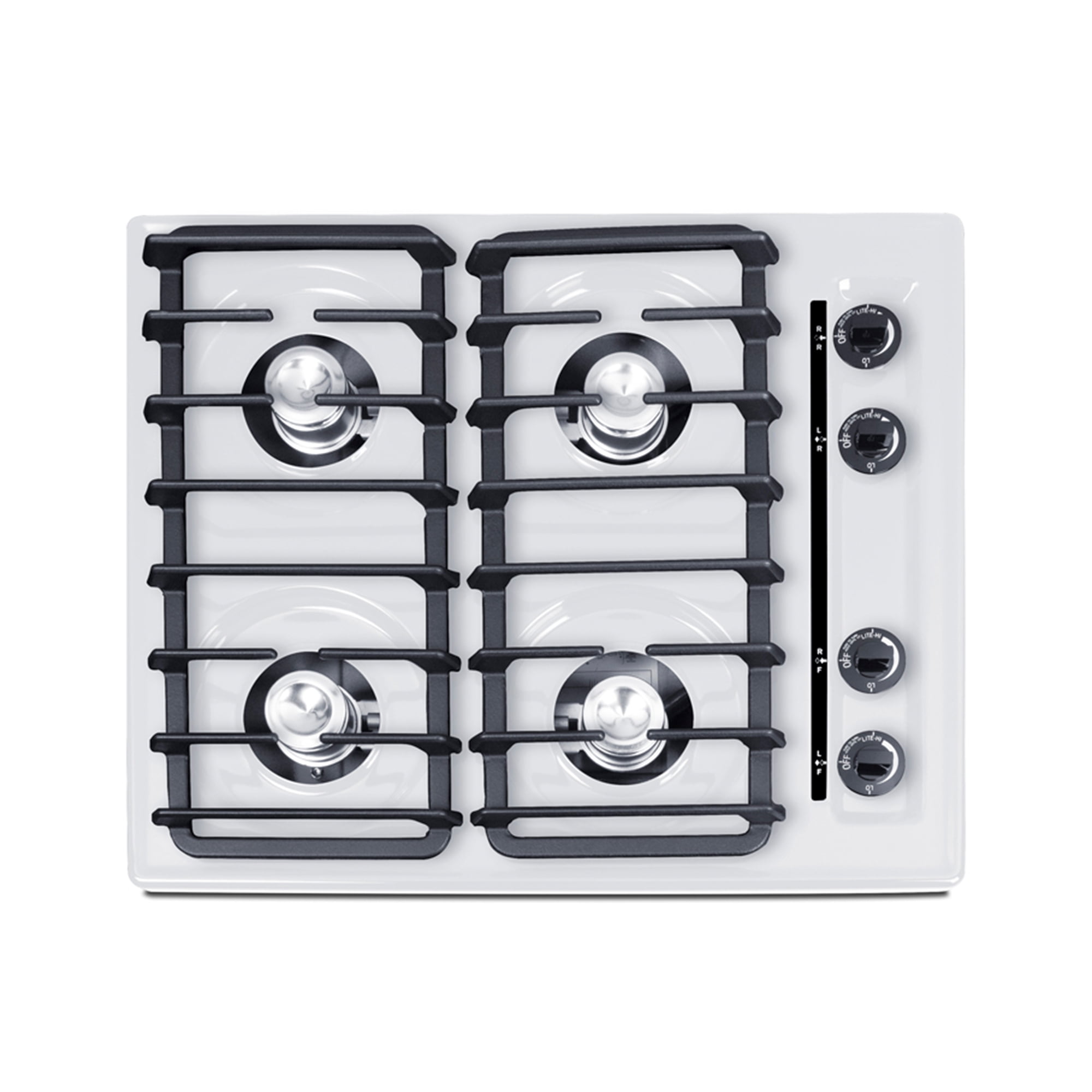 Summit 24 Inch Gas Cooktop, 4 Burners, Battery Start, 115V-3, White- WNL03IP