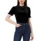 thumbnail image 4 of Camisa de Cuello Volante Inspire Chic para Mujeres, Blusa de Terciopelo de Manga Corta 3XL Negra, 4 of 6