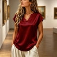 thumbnail image 3 of cocolona Summer Satin Blouse for Women V Neck Short Sleeve Silk Tops Dressy Casual Outfits Solid Color Shirts, 3 of 4
