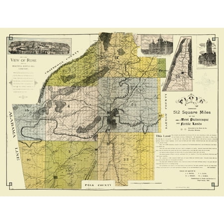 Historic County Map - Floyd County Georgia - Beauman 1895 - Vintage Wall Art